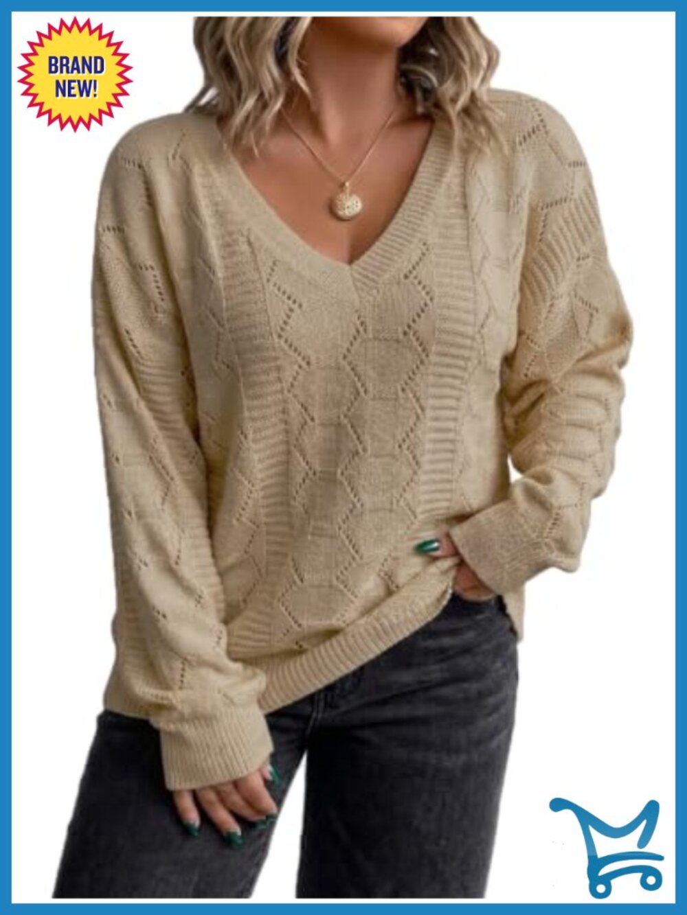 Womens Plus Size V Neck Sweater Long Sleeve Cable Knit Pullover Top